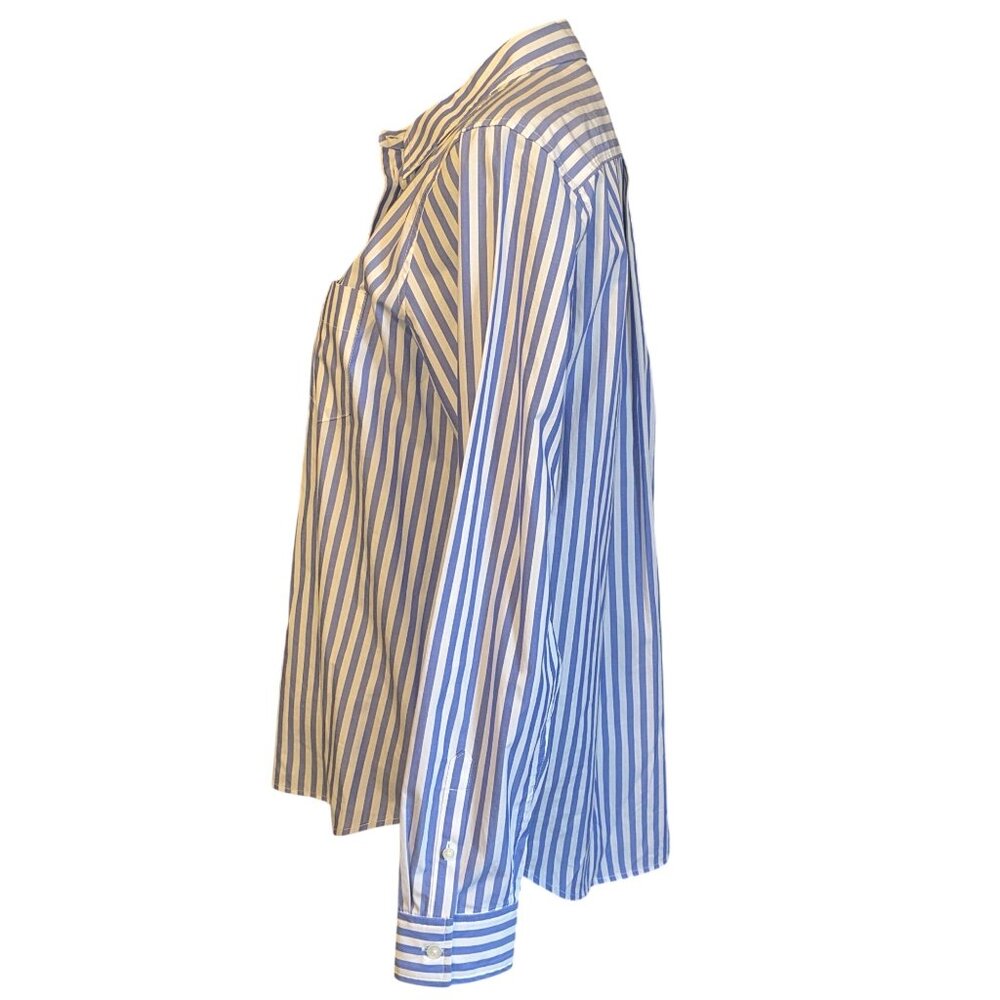 Blue & White Striped Button-Up Shirt Womens Medium By ON-34TH Long Sleeve Cotton - Picture 5 of 7